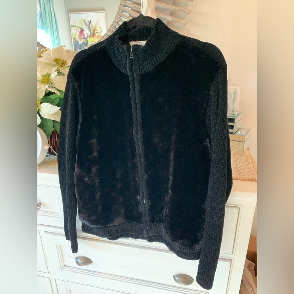 Black Luxurious Soft cardigan zipper jacket M